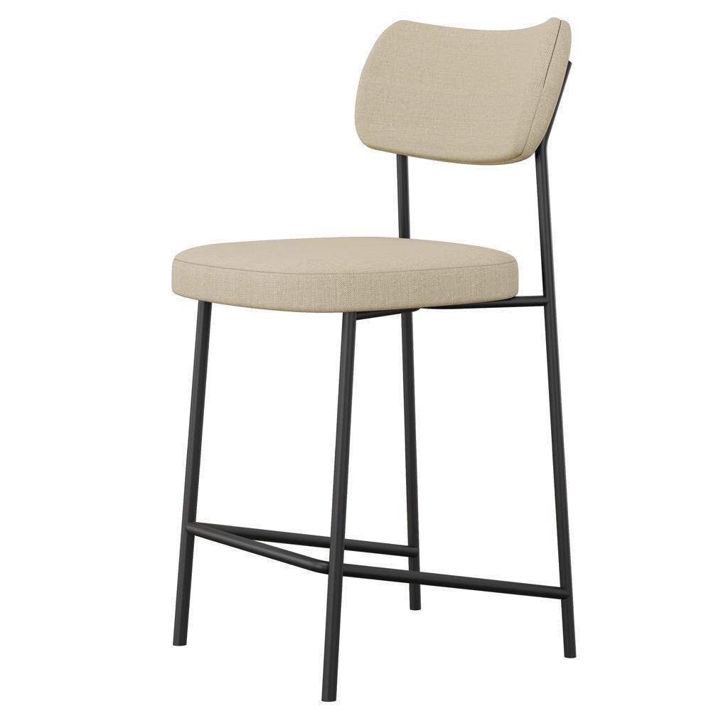 Kit 06 Banquetas Baixa Bar Cozinha Sala De Jantar Preto Elira L02 Linho Bege Escuro - Lyam Decor - 7