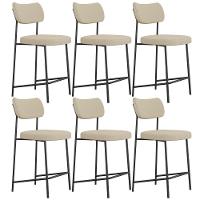 Kit 06 Banquetas Baixa Bar Cozinha Sala De Jantar Preto Elira L02 Linho Bege Escuro - Lyam Decor - 1