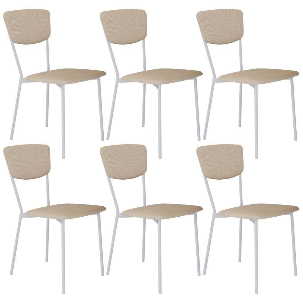 Kit 06 Cadeira Para Sala De Jantar Village Branco C01 Linho Areia - Lyam Decor - 1