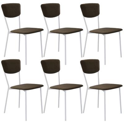 Kit 06 Cadeira Para Sala De Jantar Village Branco C01 Veludo Marrom Sand - Lyam Decor