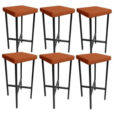 Kit 06 Banquetas Alta Bar Cozinha Sala De Jantar Preto Stella L02 Tecido Terracota - Lyam Decor