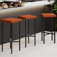 Kit 06 Banquetas Alta Bar Cozinha Sala De Jantar Preto Stella L02 Tecido Terracota - Lyam Decor - 2