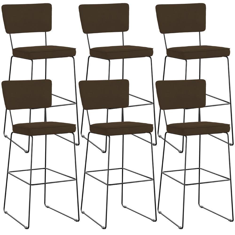 Kit 06 Banquetas Alta Para Cozinha Sala De Jantar Base Em Aço Allana L02 Suede Marrom - Lyam Decor - 1