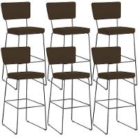 Kit 06 Banquetas Alta Para Cozinha Sala De Jantar Base Em Aço Allana L02 Suede Marrom - Lyam Decor - 1