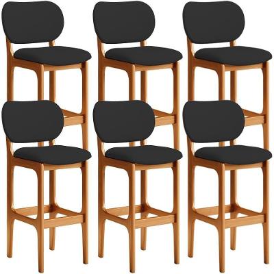 Kit 06 Banquetas Alta Para Cozinha Madeira Fixa Betta L02 Imbuia Facto Preto - Lyam Decor