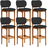 Kit 06 Banquetas Alta Para Cozinha Madeira Fixa Betta L02 Imbuia Facto Preto - Lyam Decor - 1