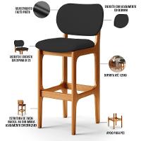 Kit 06 Banquetas Alta Para Cozinha Madeira Fixa Betta L02 Imbuia Facto Preto - Lyam Decor