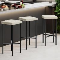 Kit 06 Banquetas Alta Bar Cozinha Sala De Jantar Preto Stella L02 Linho Champagne - Lyam Decor - 2