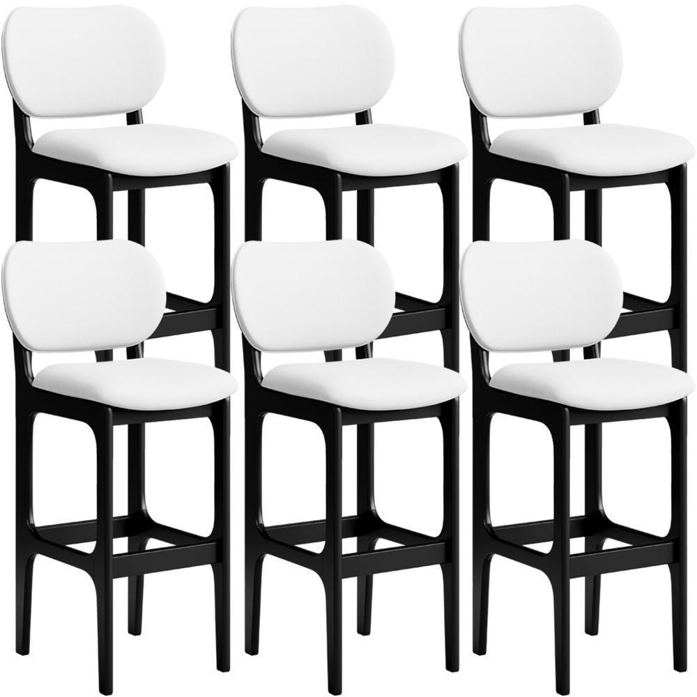 Kit 06 Banquetas Alta Para Cozinha Madeira Fixa Betta L02 Preto Facto Branco - Lyam Decor - 1