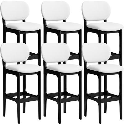 Kit 06 Banquetas Alta Para Cozinha Madeira Fixa Betta L02 Preto Facto Branco - Lyam Decor