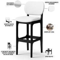 Kit 06 Banquetas Alta Para Cozinha Madeira Fixa Betta L02 Preto Facto Branco - Lyam Decor