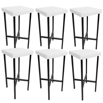 Kit 06 Banquetas Alta Bar Cozinha Sala De Jantar Preto Stella L02 Facto Branco - Lyam Decor