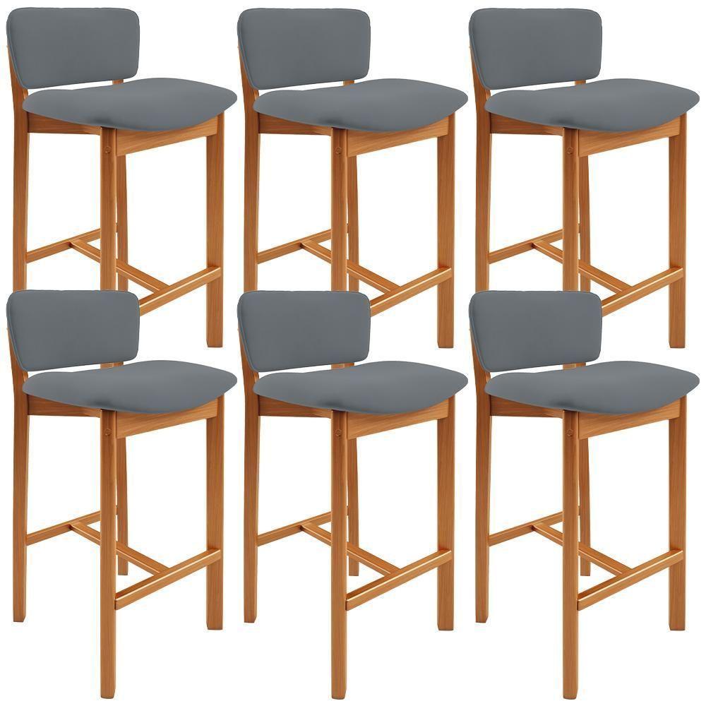 Kit 06 Banquetas Alta Para Cozinha Sala De Jantar Bar Dara L02 Suede Cinza - Lyam Decor - 1