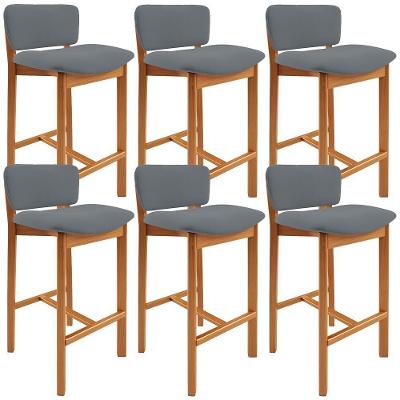 Kit 06 Banquetas Alta Para Cozinha Sala De Jantar Bar Dara L02 Suede Cinza - Lyam Decor