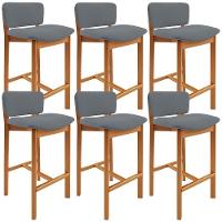 Kit 06 Banquetas Alta Para Cozinha Sala De Jantar Bar Dara L02 Suede Cinza - Lyam Decor - 1