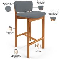 Kit 06 Banquetas Alta Para Cozinha Sala De Jantar Bar Dara L02 Suede Cinza - Lyam Decor