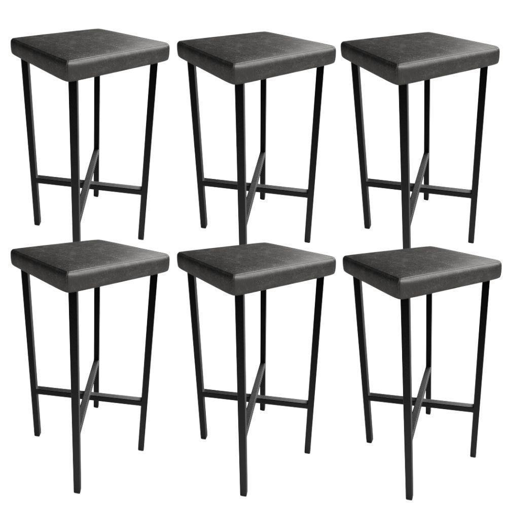 Kit 06 Banquetas Alta Bar Cozinha Sala De Jantar Preto Stella L02 Couríssimo Preto - Lyam Decor - 1