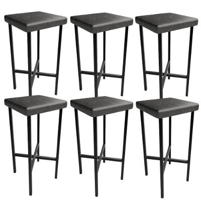 Kit 06 Banquetas Alta Bar Cozinha Sala De Jantar Preto Stella L02 Couríssimo Preto - Lyam Decor