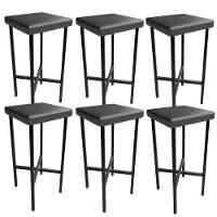 Kit 06 Banquetas Alta Bar Cozinha Sala De Jantar Preto Stella L02 Couríssimo Preto - Lyam Decor - 1