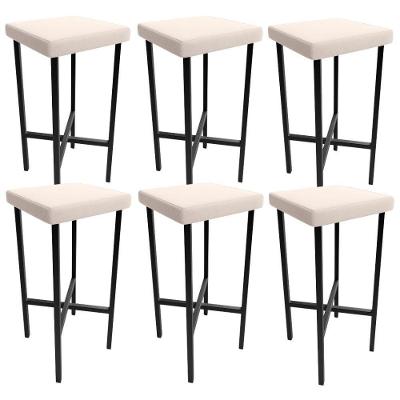 Kit 06 Banquetas Alta Bar Cozinha Sala De Jantar Preto Stella L02 Suede Bege - Lyam Decor