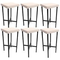 Kit 06 Banquetas Alta Bar Cozinha Sala De Jantar Preto Stella L02 Suede Bege - Lyam Decor - 1