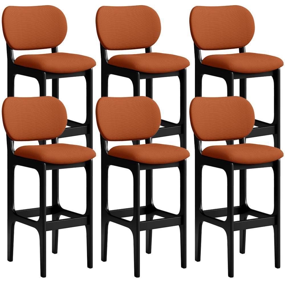 Kit 06 Banquetas Alta Bar Cozinha Sala Jantar Fixa Betta L02 Preto Tecido Terracota - Lyam Decor - 1