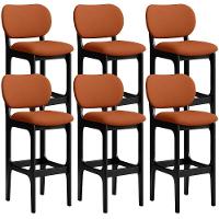 Kit 06 Banquetas Alta Bar Cozinha Sala Jantar Fixa Betta L02 Preto Tecido Terracota - Lyam Decor - 1