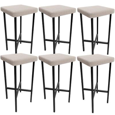 Kit 06 Banquetas Alta Bar Cozinha Sala De Jantar Preto Stella L02 Bouclê Creme - Lyam Decor