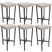 Kit 06 Banquetas Alta Bar Cozinha Sala De Jantar Preto Stella L02 Bouclê Creme - Lyam Decor - 1