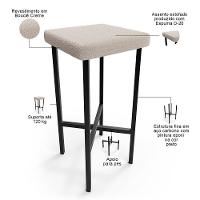 Kit 06 Banquetas Alta Bar Cozinha Sala De Jantar Preto Stella L02 Bouclê Creme - Lyam Decor