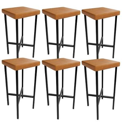 Kit 06 Banquetas Alta Bar Cozinha Sala De Jantar Preto Stella L02 Couríssimo Canela - Lyam Decor