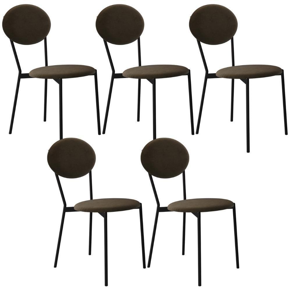 Kit 05 Cadeiras Estofada Para Sala De Jantar Azuri Preto C01 Veludo Marrom Sand - Lyam Decor - 1