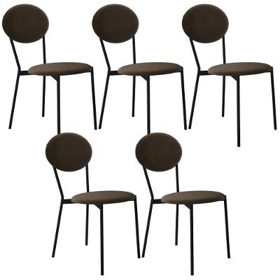 Kit 05 Cadeiras Estofada Para Sala De Jantar Azuri Preto C01 Veludo Marrom Sand - Lyam Decor