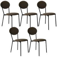 Kit 05 Cadeiras Estofada Para Sala De Jantar Azuri Preto C01 Veludo Marrom Sand - Lyam Decor - 1