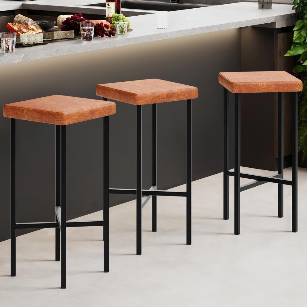 Kit 06 Banquetas Alta Bar Cozinha Sala De Jantar Preto Stella L02 Couríssimo Camel - Lyam Decor - 2