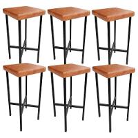 Kit 06 Banquetas Alta Bar Cozinha Sala De Jantar Preto Stella L02 Couríssimo Camel - Lyam Decor - 1