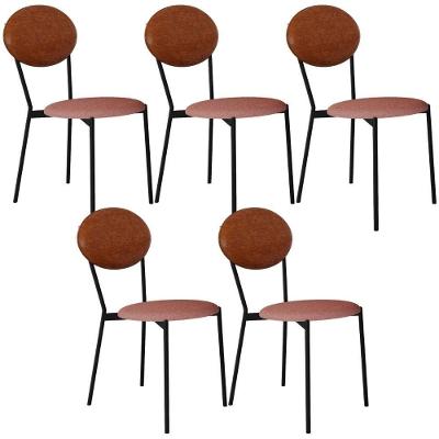 Kit 05 Cadeiras Estofada Para Sala De Jantar Azuri Preto C01 Linho Rosê Courino Caramelo - Lyam Decor