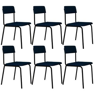 Kit 06 Cadeiras Estofada Para Sala De Jantar Sense Preto C01 Linho Azul Escuro - Lyam Decor