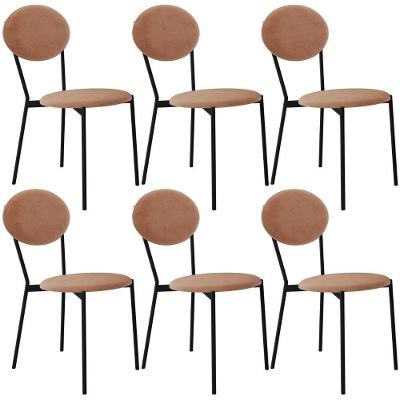 Kit 06 Cadeiras Estofada Para Sala De Jantar Azuri Preto C01 Veludo Bege - Lyam Decor