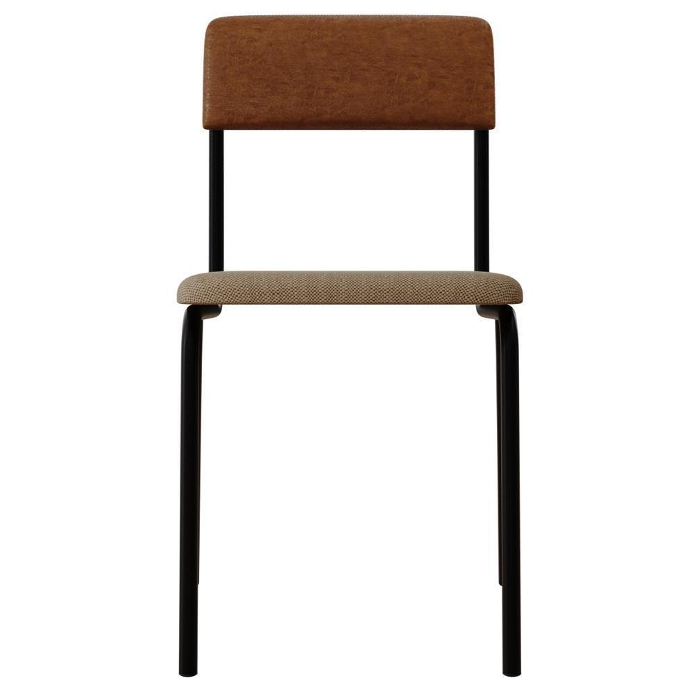 Kit 06 Cadeiras Estofada Para Sala De Jantar Sense Preto C01 Linho Areia Courino Caramelo - Lyam Decor - 5