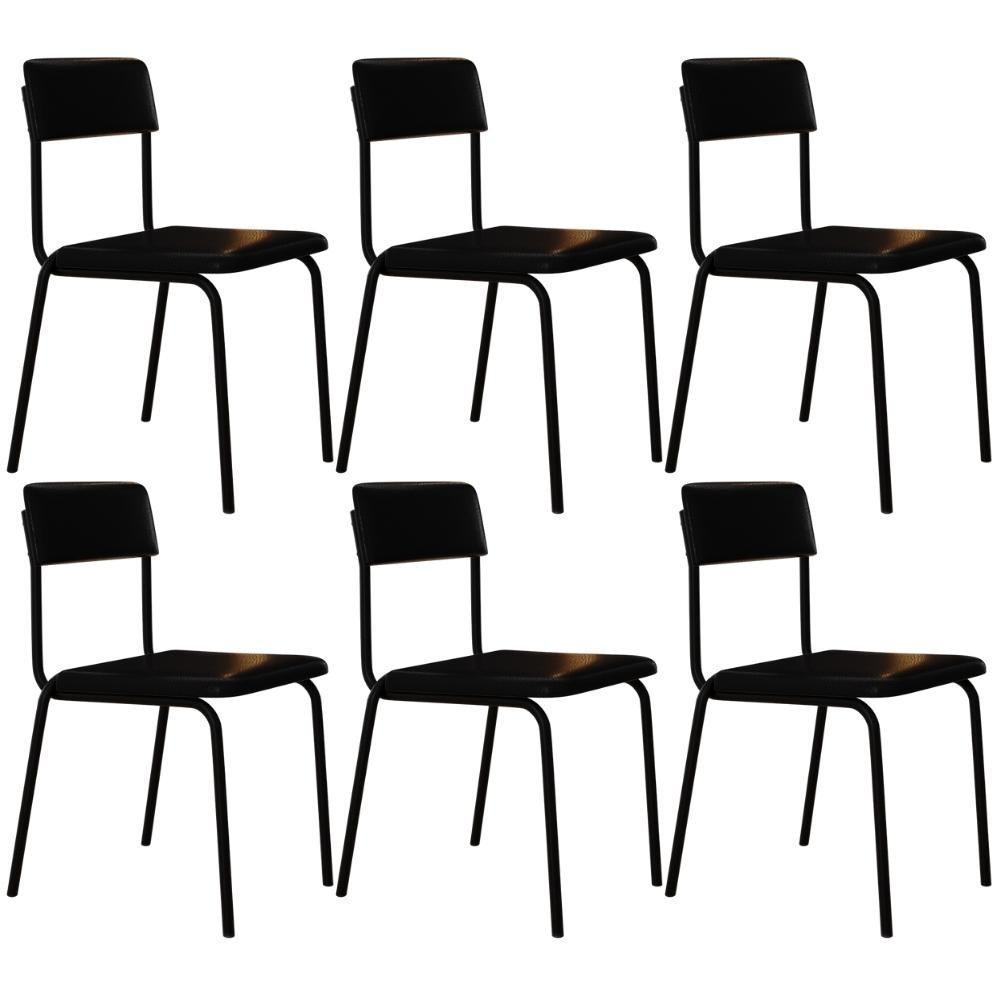 Kit 06 Cadeiras Estofada Para Sala De Jantar Sense Preto C01 Courino Preto - Lyam Decor - 1
