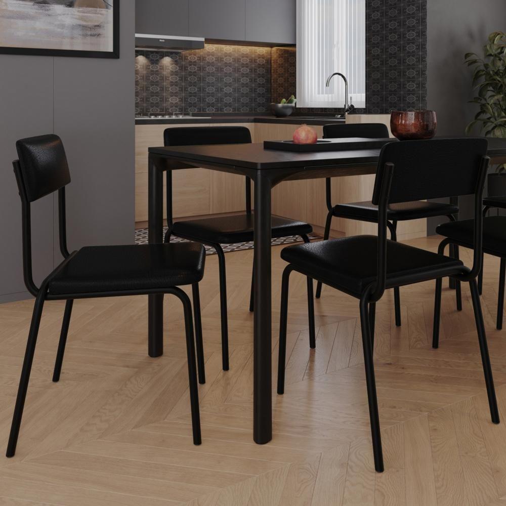 Kit 06 Cadeiras Estofada Para Sala De Jantar Sense Preto C01 Courino Preto - Lyam Decor - 2