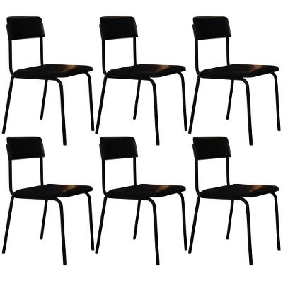 Kit 06 Cadeiras Estofada Para Sala De Jantar Sense Preto C01 Courino Preto - Lyam Decor