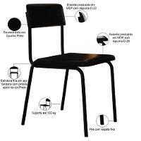 Kit 06 Cadeiras Estofada Para Sala De Jantar Sense Preto C01 Courino Preto - Lyam Decor