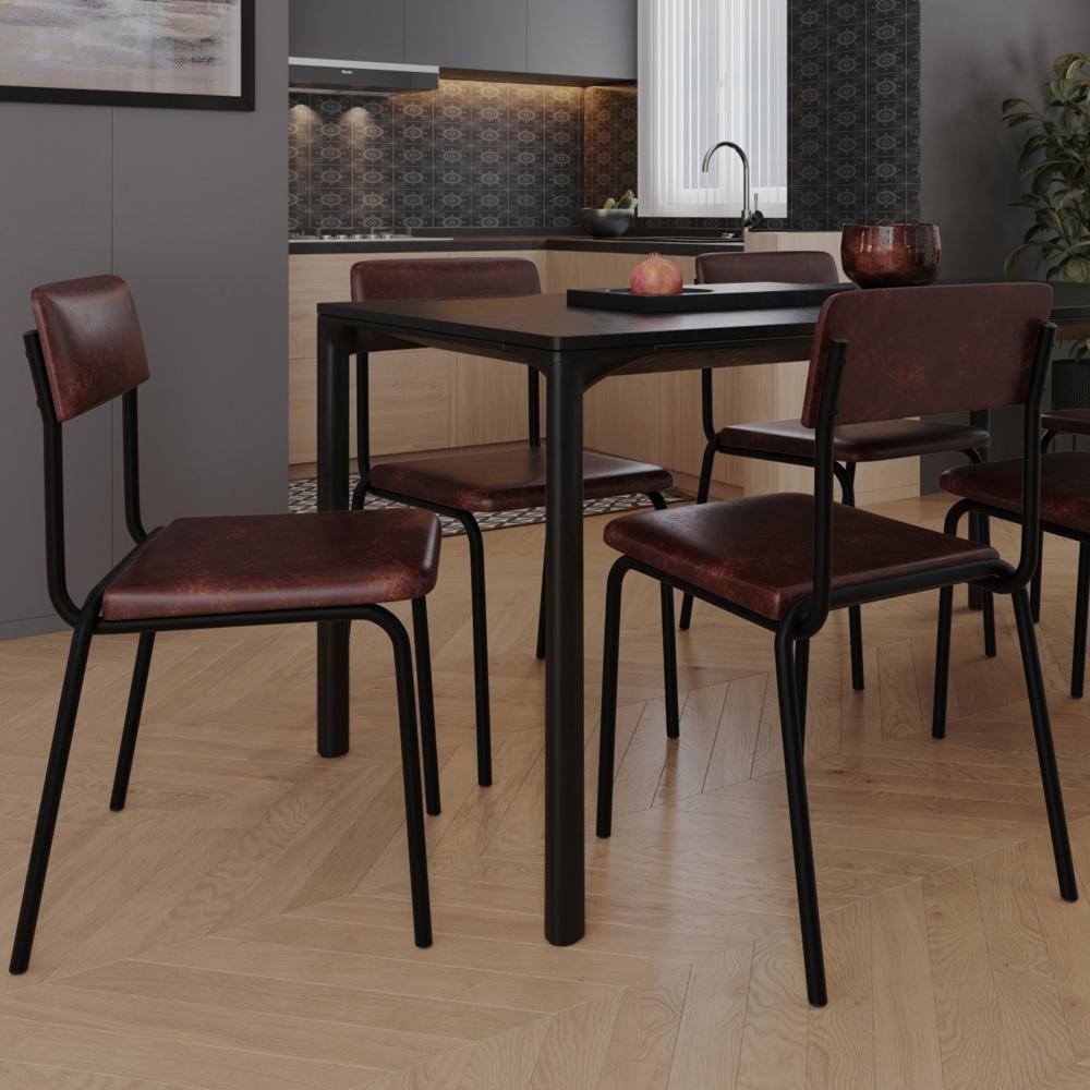 Kit 06 Cadeiras Estofada Para Sala De Jantar Sense Preto C01 Courino Café - Lyam Decor - 2