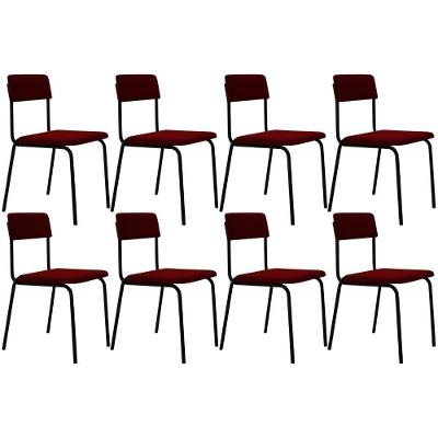 Kit 08 Cadeiras Estofada Para Sala De Jantar Sense Preto C01 Veludo Vermelho Vinho - Lyam Decor
