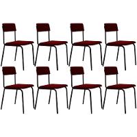 Kit 08 Cadeiras Estofada Para Sala De Jantar Sense Preto C01 Veludo Vermelho Vinho - Lyam Decor - 1