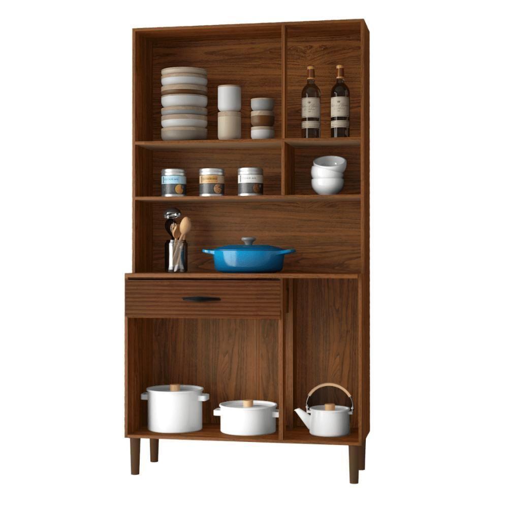 Kit Cozinha 6 Portas E Gaveta Golden Nogueira / Off White / Ripado - 4