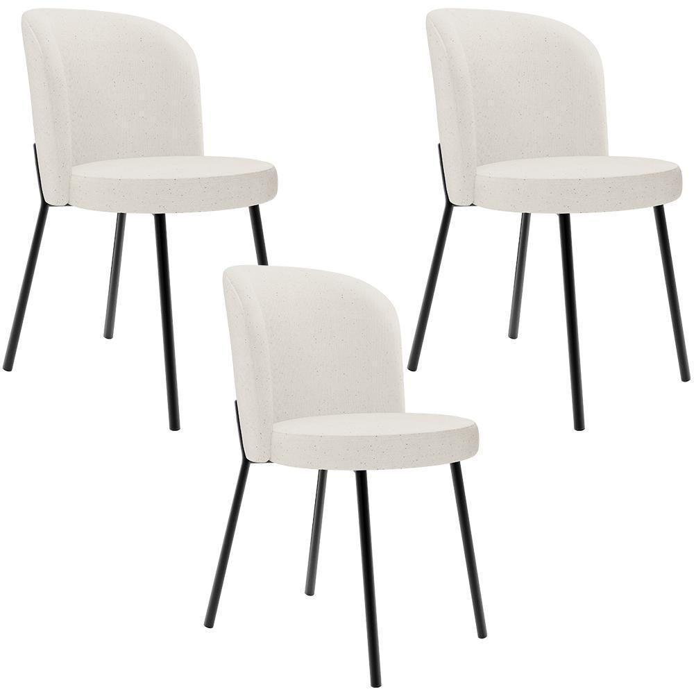 Kit 3 Cadeiras Sala De Jantar Estofada Gavi L02 Linho Bege - Lyam Decor - 1