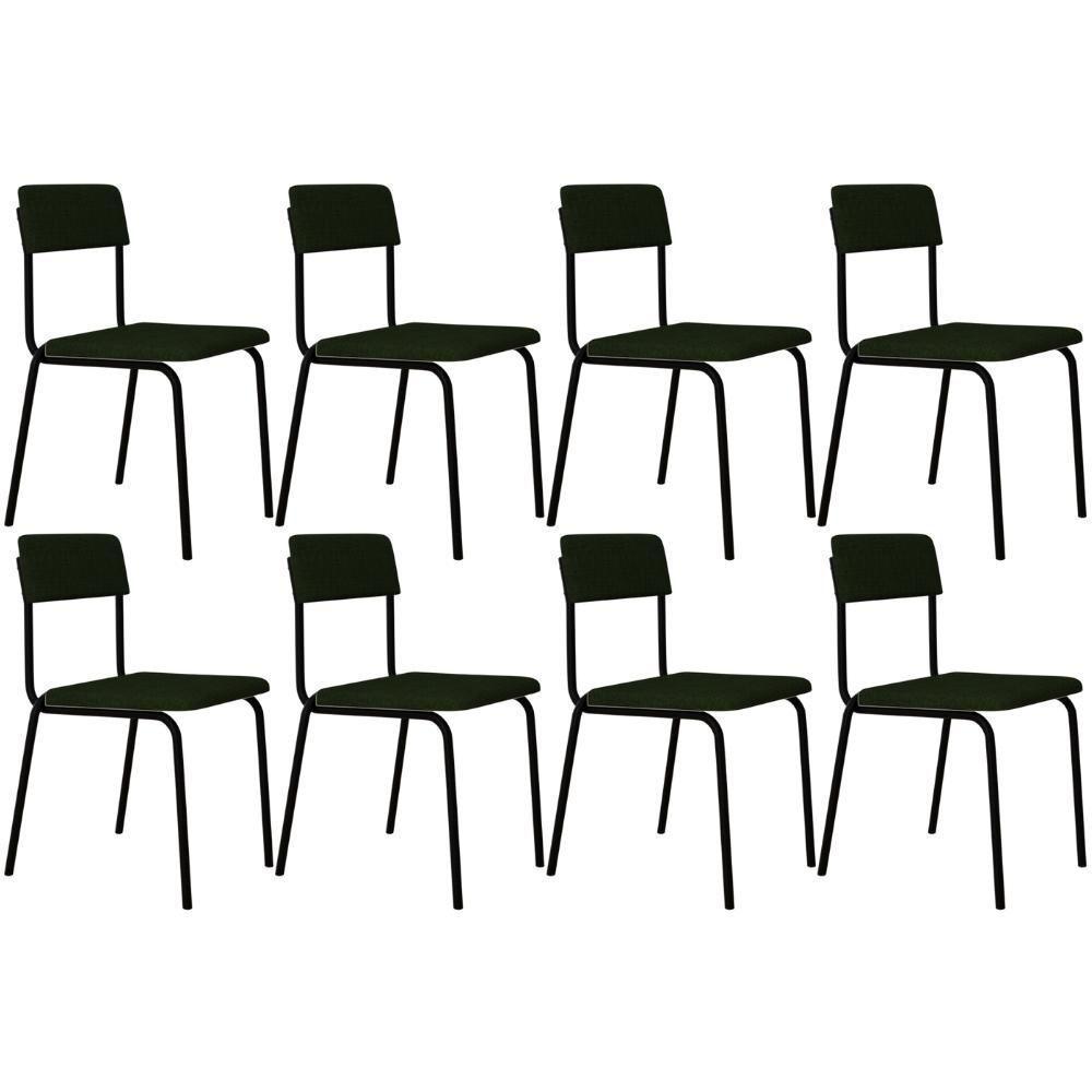 Kit 08 Cadeiras Estofada Para Sala De Jantar Sense Preto C01 Linho Verde Musgo - Lyam Decor - 1